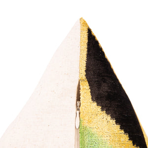 Canvello Handmade Velvet Geometric Pillow – 16x24 Luxury Decorative Throw Cushion for Home Decor – Feather Down Insert, Vegetable-Dyed, Vibrant Green and Yellow Accent for Sofa, Couch & Furniture,