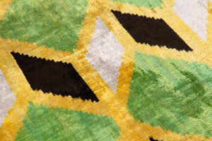 Canvello Handmade Velvet Geometric Pillow – 16x24 Luxury Decorative Throw Cushion for Home Decor – Feather Down Insert, Vegetable-Dyed, Vibrant Green and Yellow Accent for Sofa, Couch & Furniture,