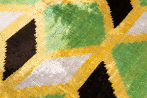 Canvello Handmade Velvet Geometric Pillow – 16x24 Luxury Decorative Throw Cushion for Home Decor – Feather Down Insert, Vegetable-Dyed, Vibrant Green and Yellow Accent for Sofa, Couch & Furniture,