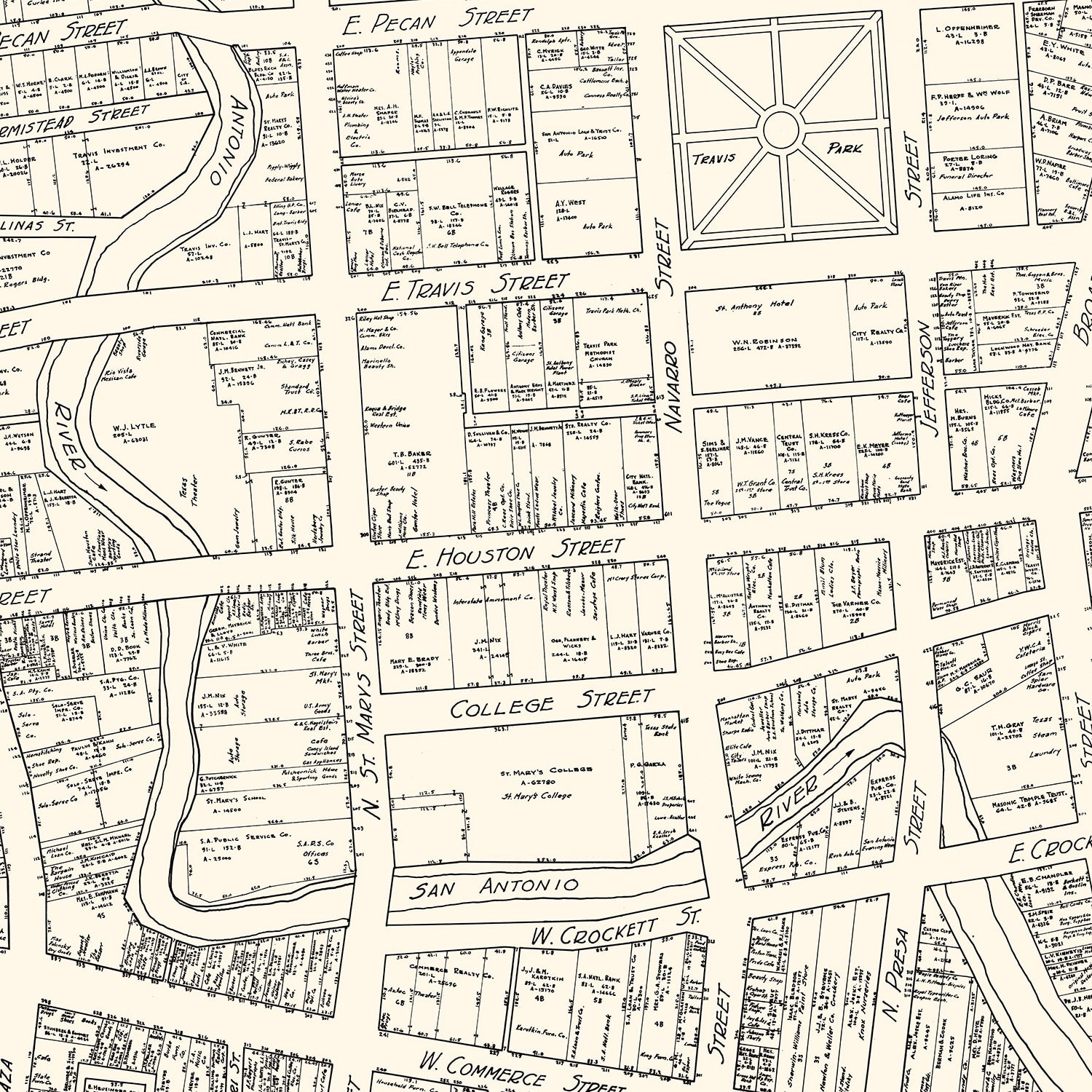 Vintage Map of San Antonio, TX Business Section 1929