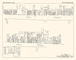 Vintage Map of South Manchester, CT Business Section 1929