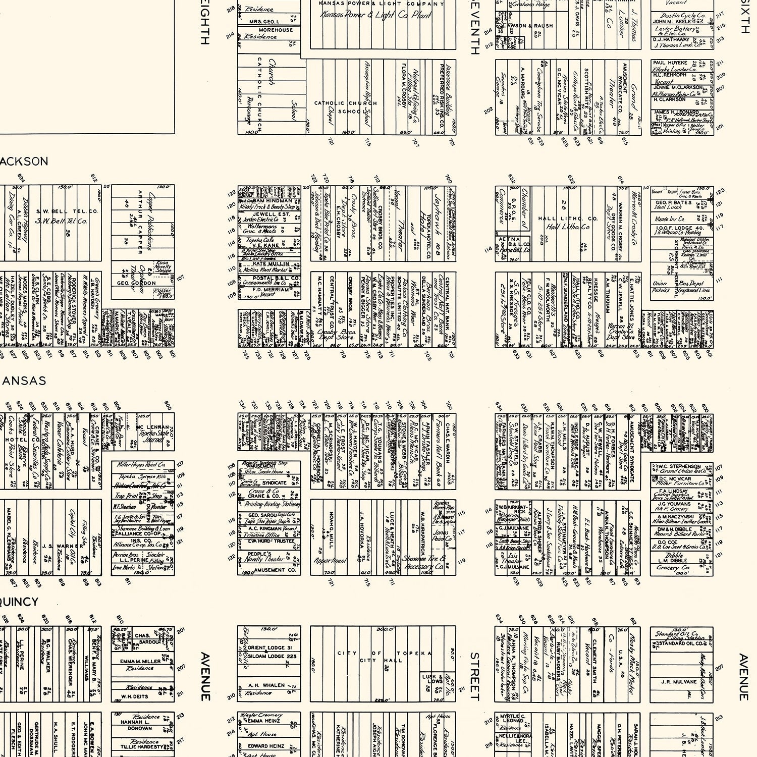 Vintage Map of Topeka, KS Business Section 1929