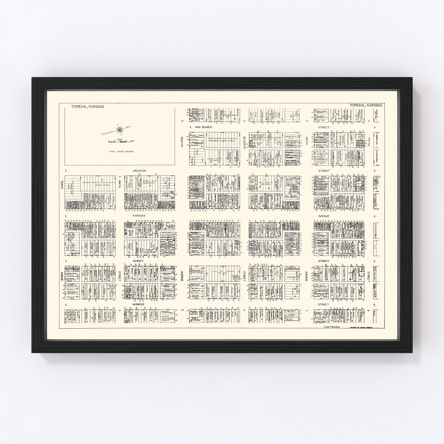 Vintage Map of Topeka, KS Business Section 1929