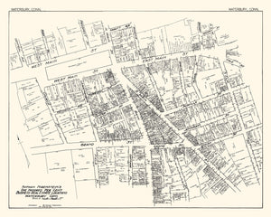 Vintage Map of Waterbury, CT Business Section 1929