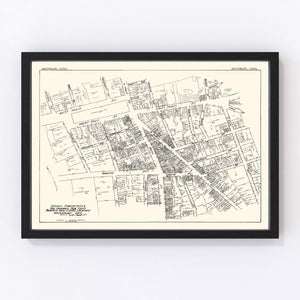 Vintage Map of Waterbury, CT Business Section 1929