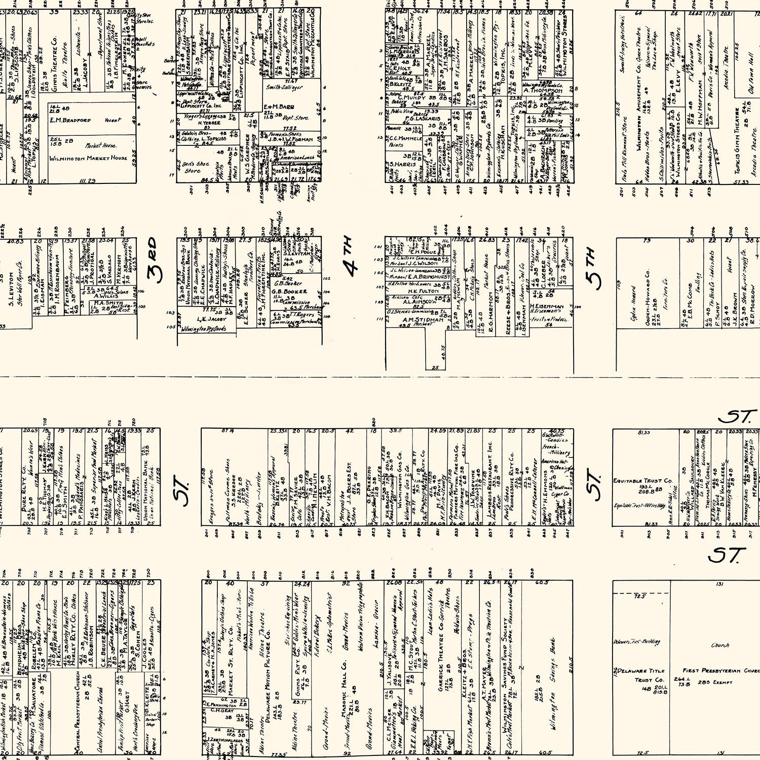 Vintage Map of Wilmington, DE Business Section 1929