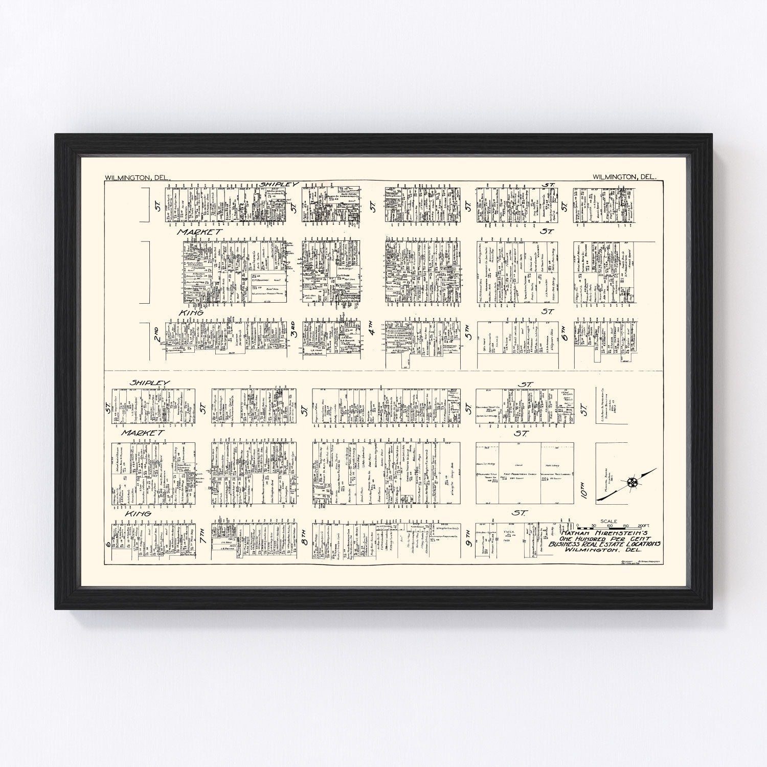 Vintage Map of Wilmington, DE Business Section 1929
