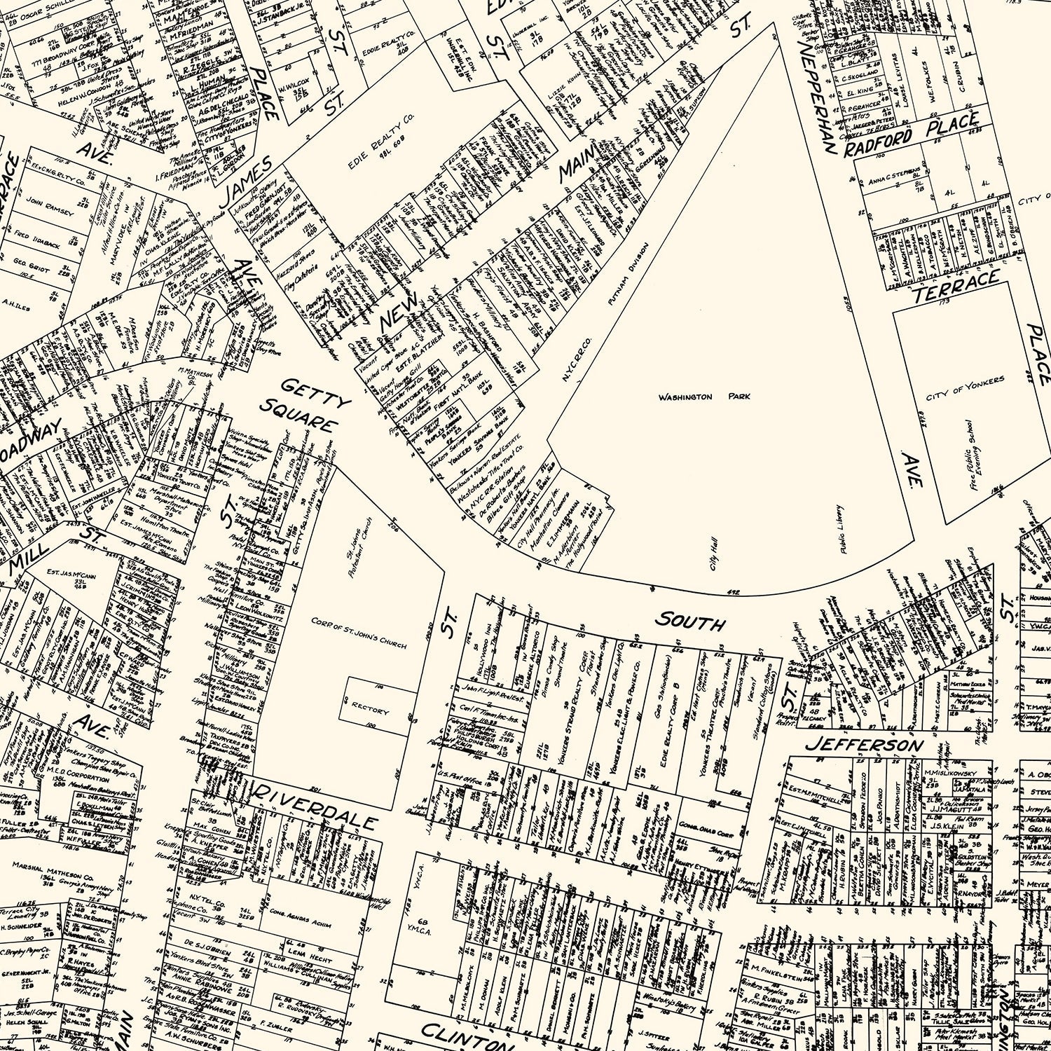 Vintage Map of Yonkers, NY Business Section 1929