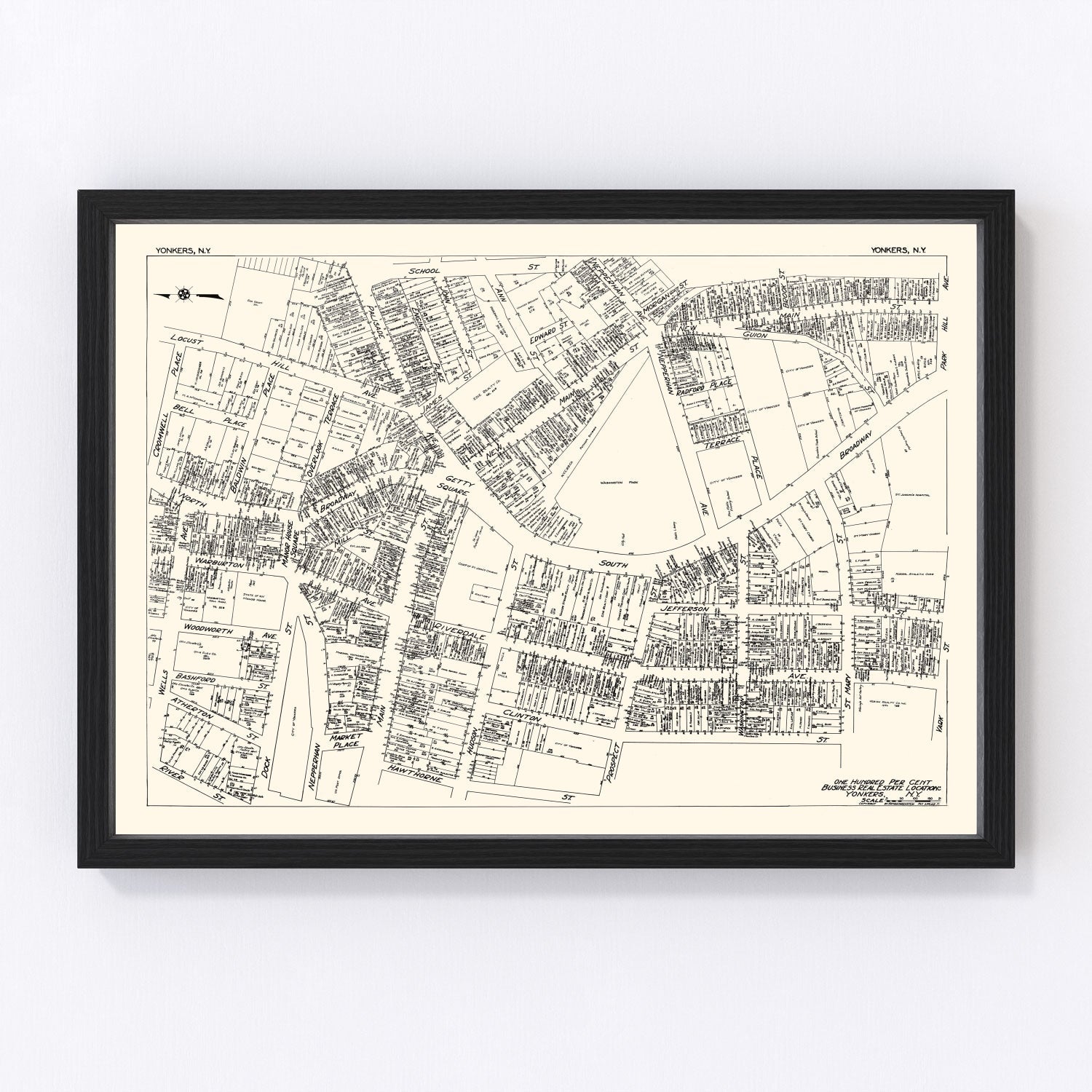 Vintage Map of Yonkers, NY Business Section 1929