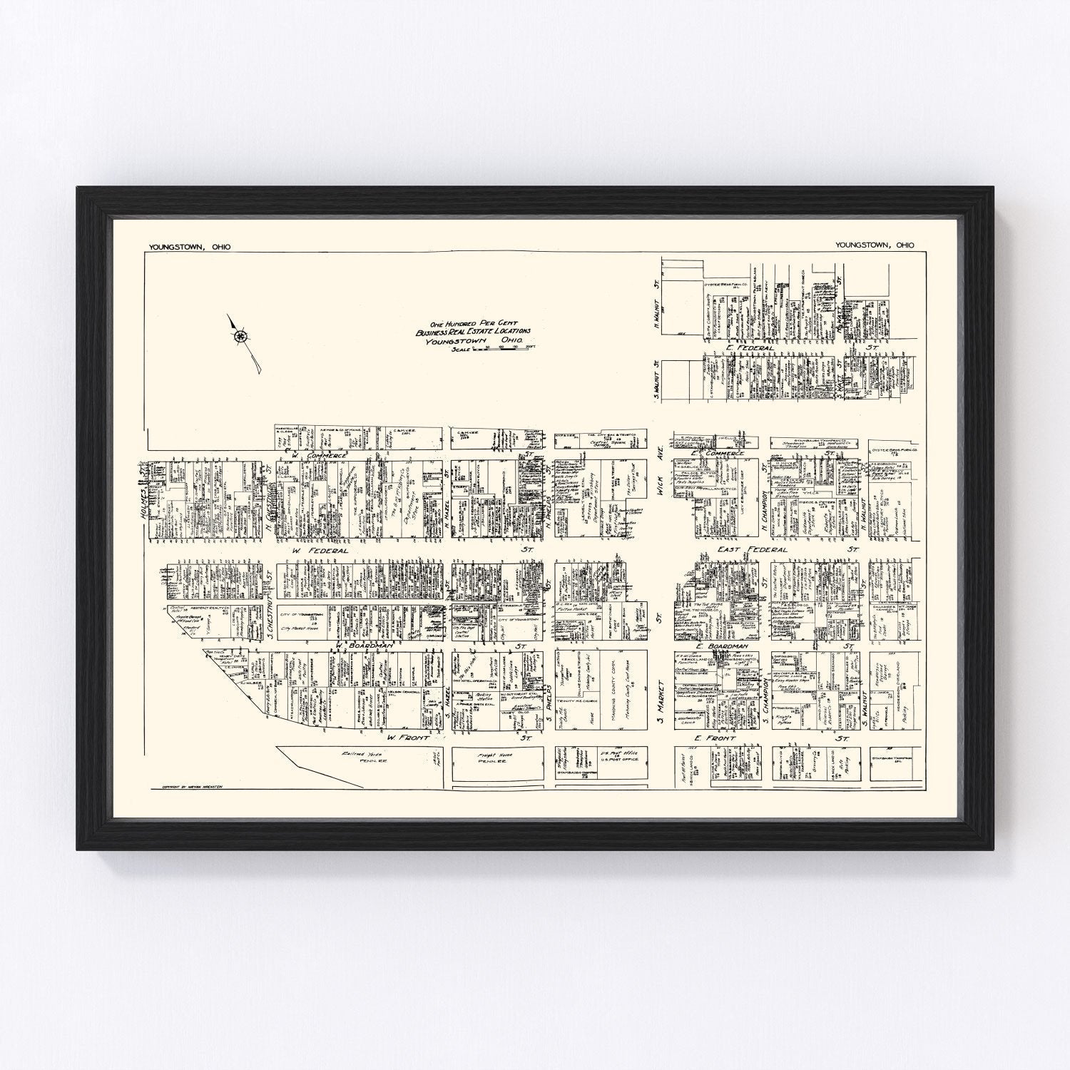 Vintage Map of Youngstown, OH Business Section 1929