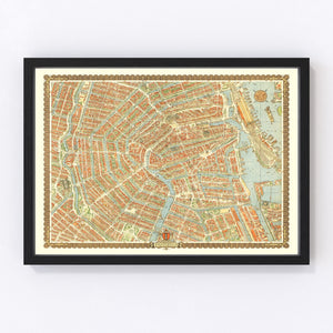 Vintage Map of Amsterdam, Netherlands 1956