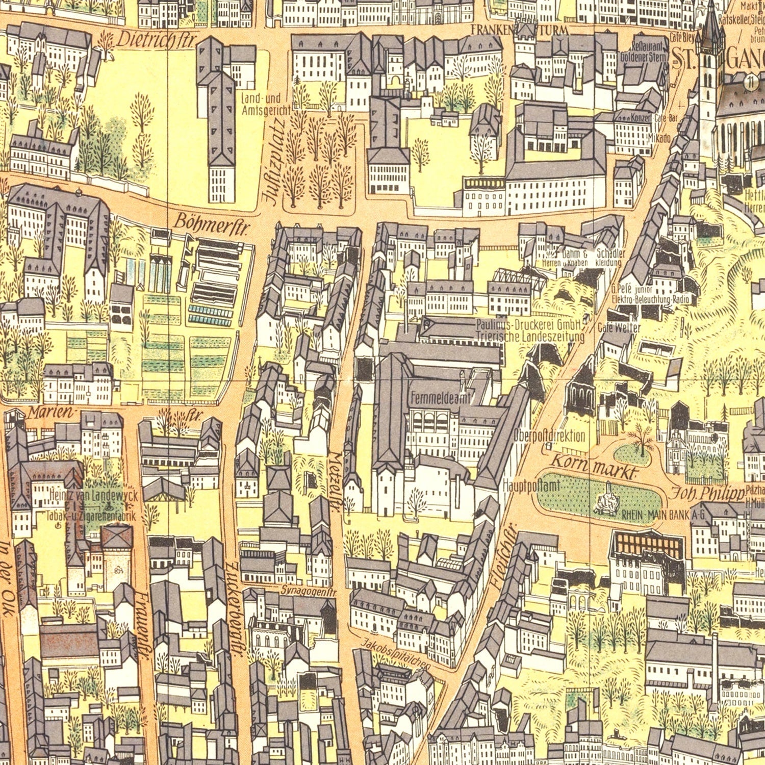 Vintage Map of Trier, Germany 1953