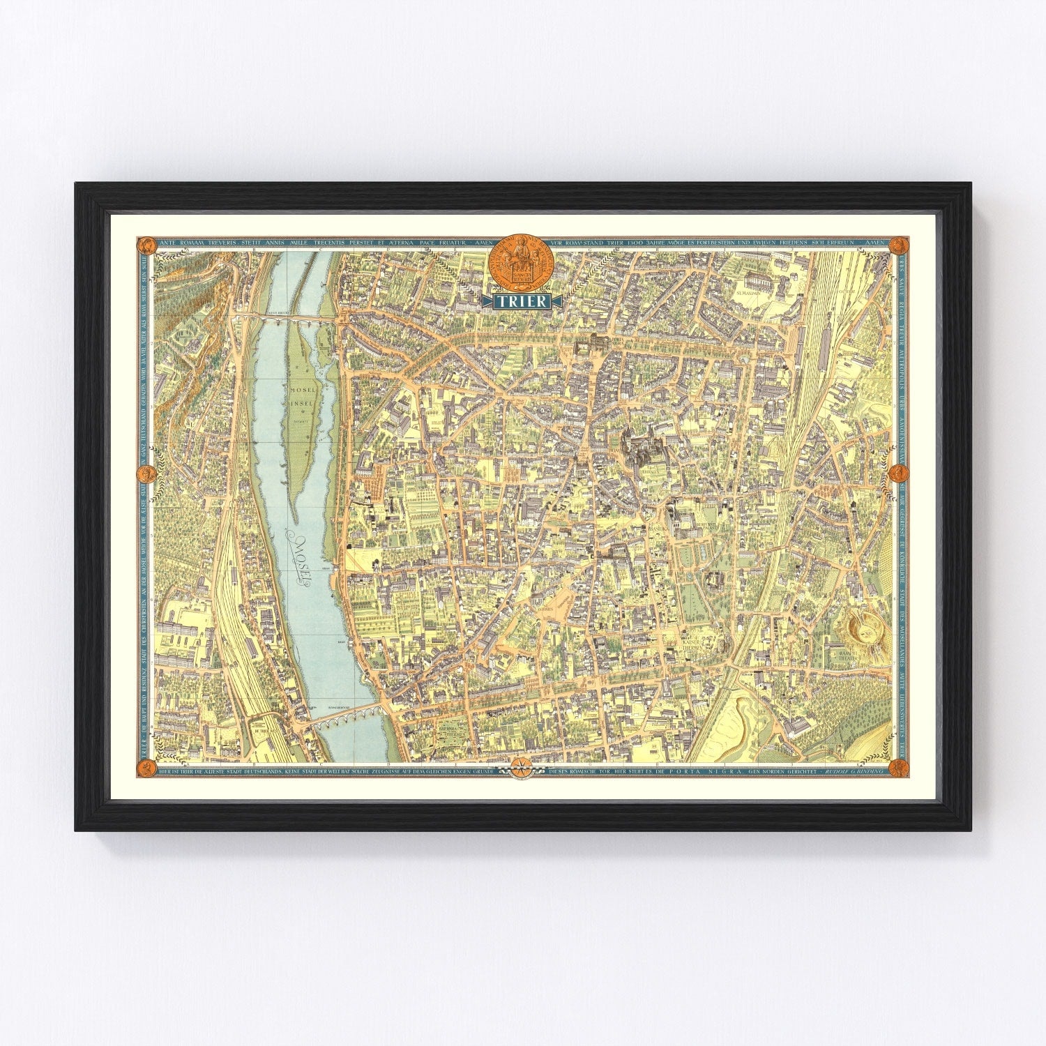 Vintage Map of Trier, Germany 1953