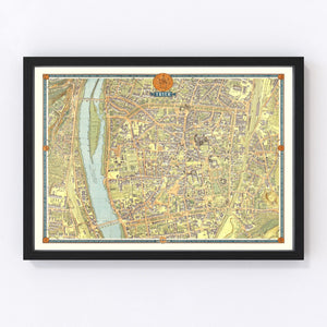 Vintage Map of Trier, Germany 1953