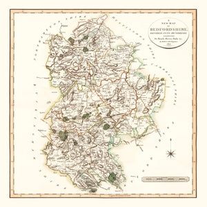 Vintage Map of Bedfordshire County England, 1801