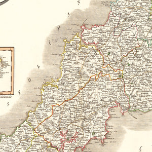 Vintage Map of Cornwall County England, 1806