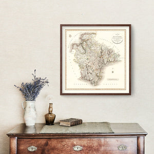 Vintage Map of Devonshire County England, 1807