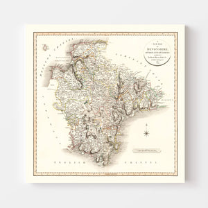 Vintage Map of Devonshire County England, 1807