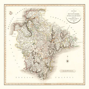 Vintage Map of Devonshire County England, 1807