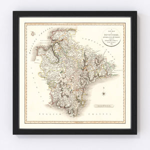 Vintage Map of Devonshire County England, 1807