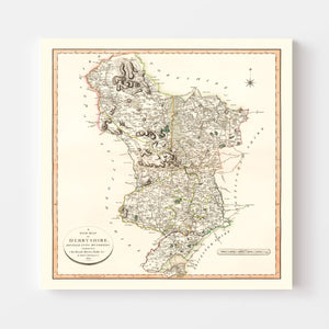 Vintage Map of Derbyshire County England, 1801