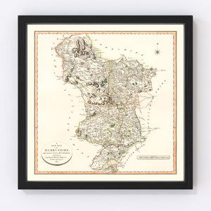 Vintage Map of Derbyshire County England, 1801