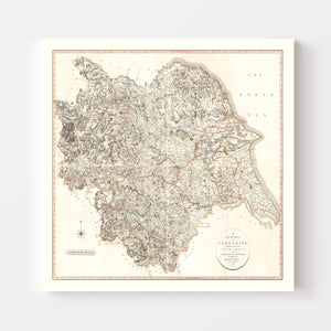 Vintage Map of Yorkshire County England, 1808