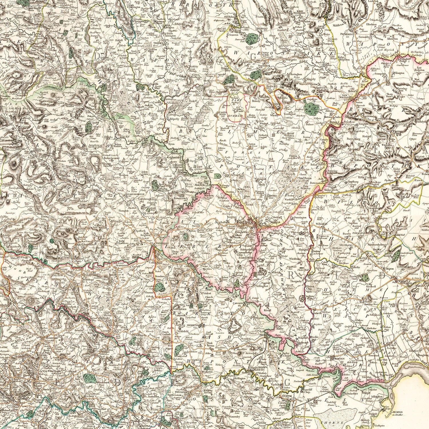 Vintage Map of Yorkshire County England, 1808