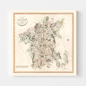 Vintage Map of Worcestershire County England, 1801