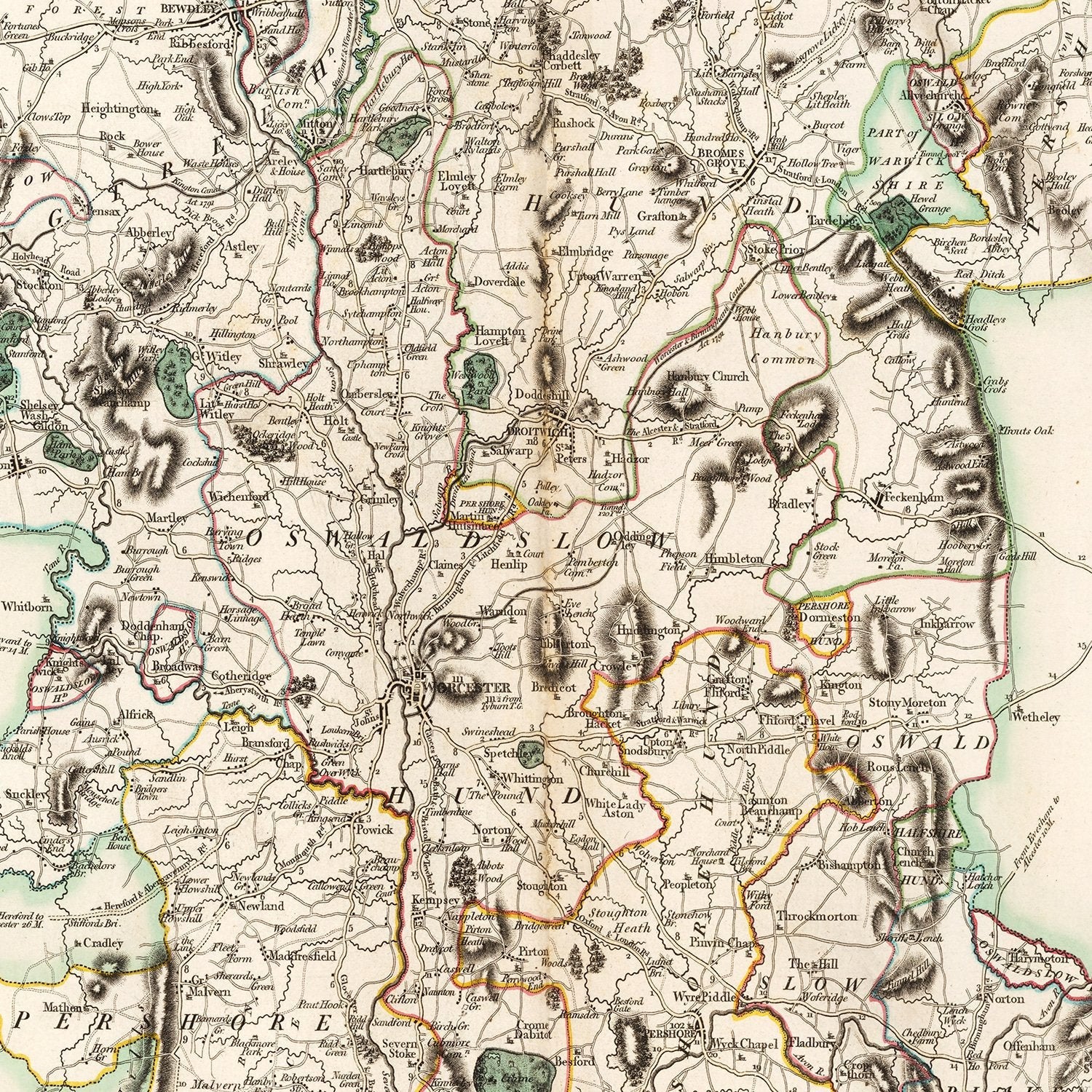 Vintage Map of Worcestershire County England, 1801