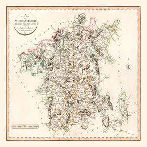 Vintage Map of Worcestershire County England, 1801