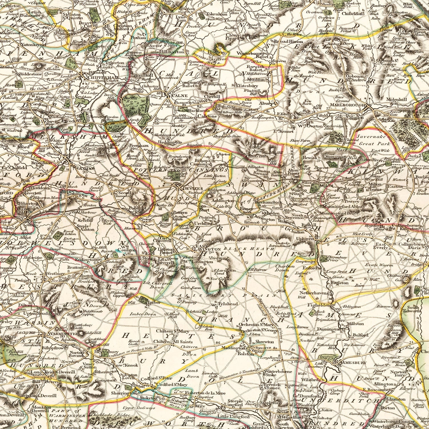 Vintage Map of Wiltshire County England, 1801