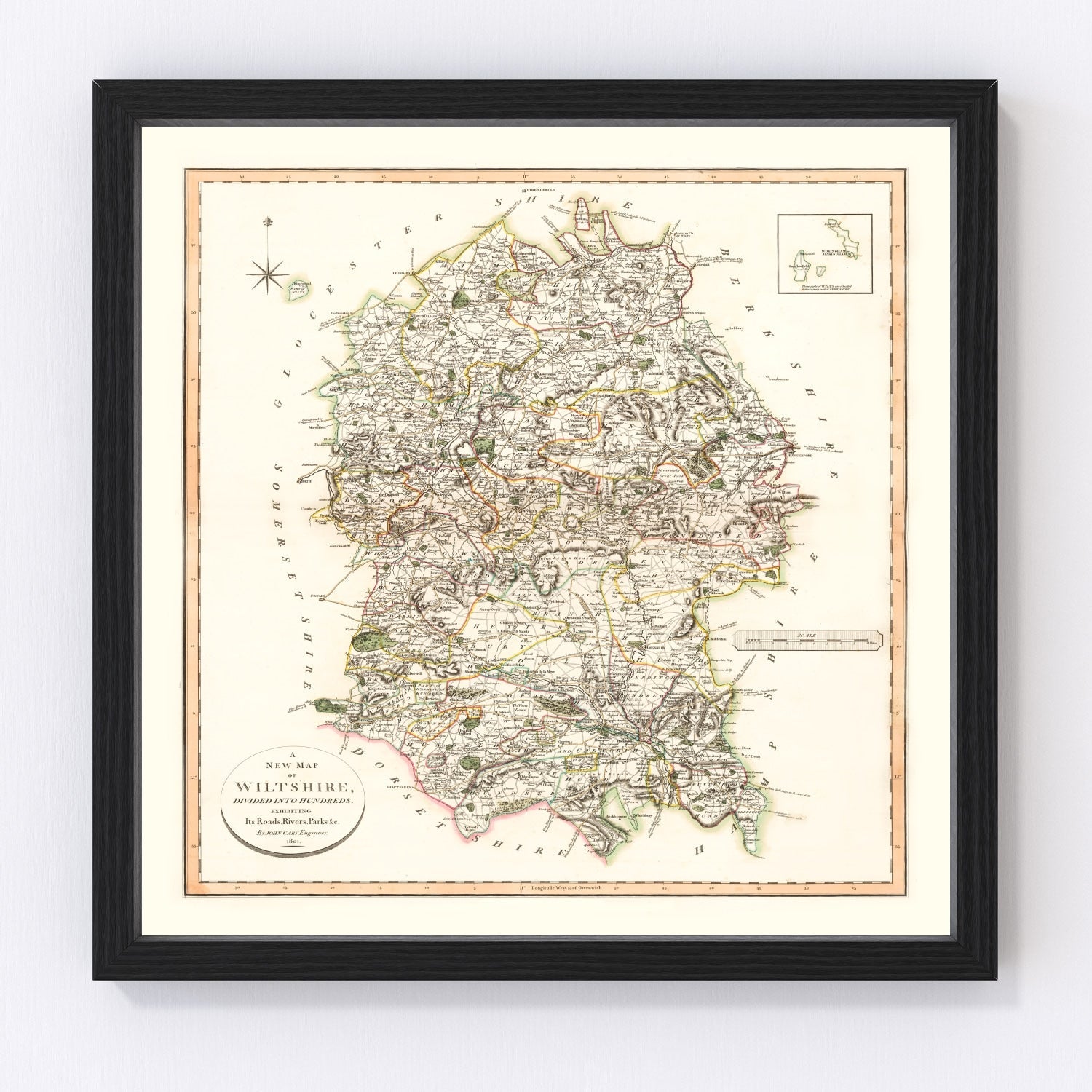 Vintage Map of Wiltshire County England, 1801