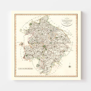 Vintage Map of Warwickshire County England, 1806