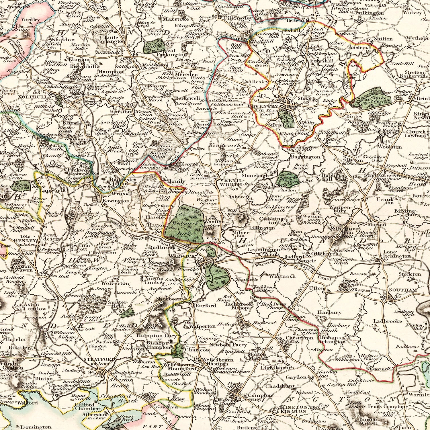 Vintage Map of Warwickshire County England, 1806