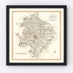 Vintage Map of Warwickshire County England, 1806