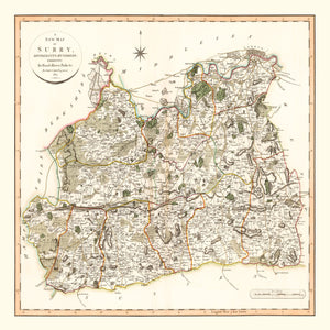 Vintage Map of Surry County England, 1801