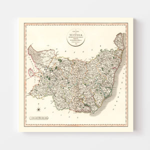 Vintage Map of Suffolk County England, 1807