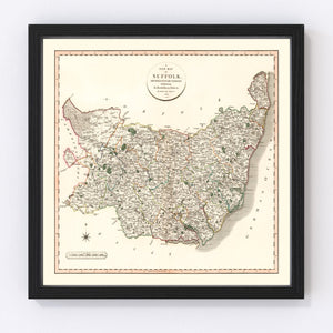 Vintage Map of Suffolk County England, 1807
