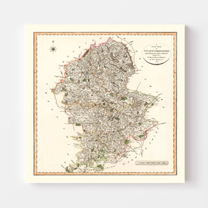 Vintage Map of Staffordshire County England, 1807