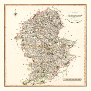 Vintage Map of Staffordshire County England, 1807
