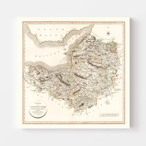 Vintage Map of Somersetshire County England, 1805