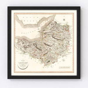 Vintage Map of Somersetshire County England, 1805