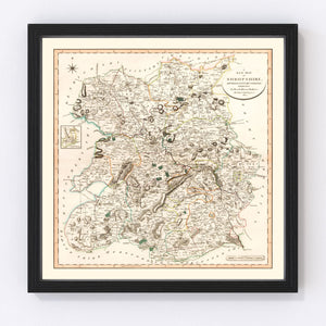 Vintage Map of Shropshire County England, 1805