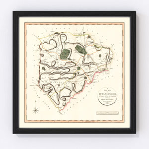 Vintage Map of Rutlandshire County England, 1801