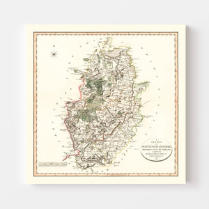 Vintage Map of Nottinghamshire County England, 1801