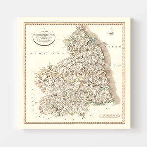 Vintage Map of Northumberland County England, 1807