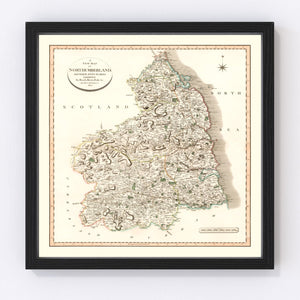 Vintage Map of Northumberland County England, 1807