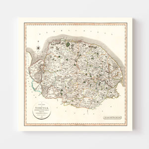 Vintage Map of Norfolk County England, 1807