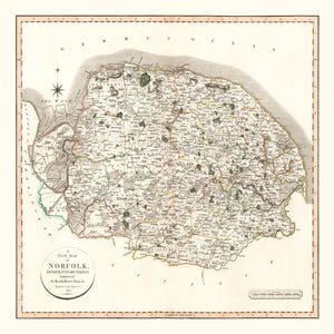Vintage Map of Norfolk County England, 1807